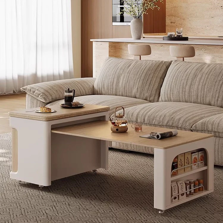 Liftable and Extendable Multifunction Double Tabletop Coffee Table with Universal Wheels - Image 10