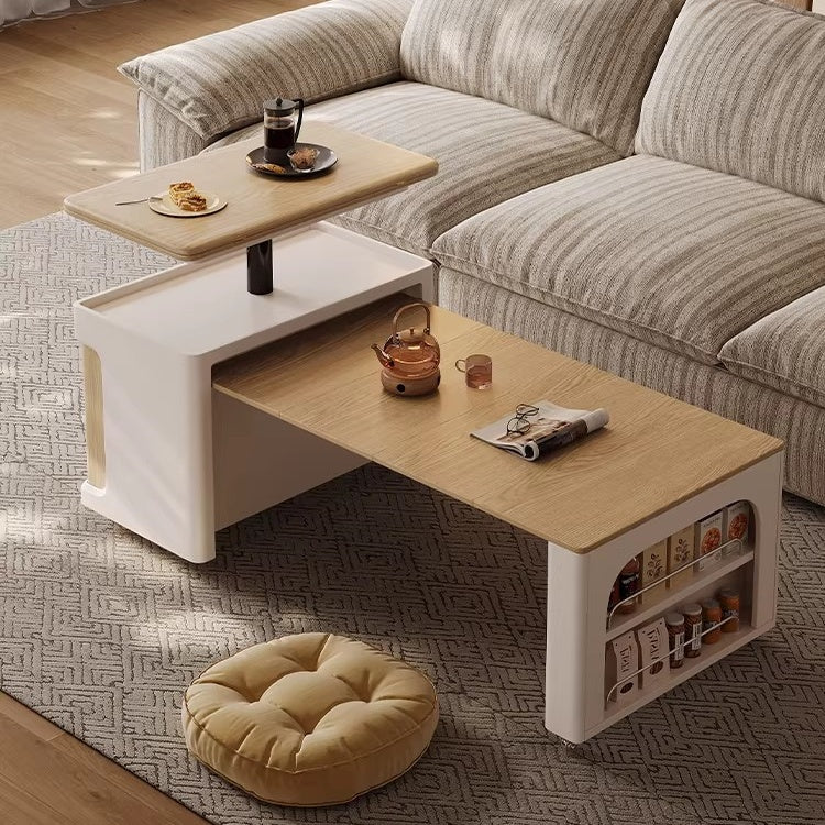 Liftable and Extendable Multifunction Double Tabletop Coffee Table with Universal Wheels - Image 11
