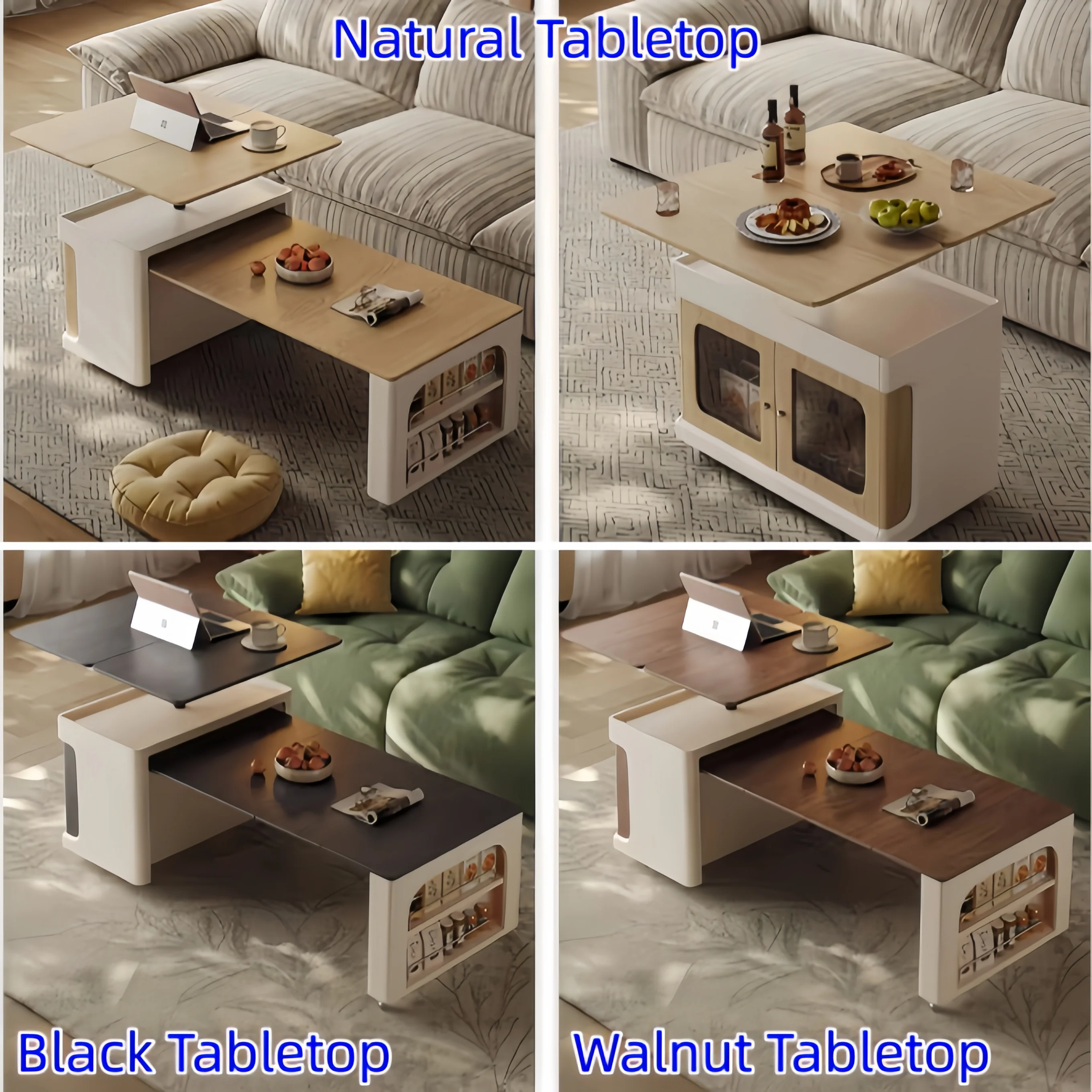 Liftable and Extendable Multifunction Double Tabletop Coffee Table with Universal Wheels - Image 12