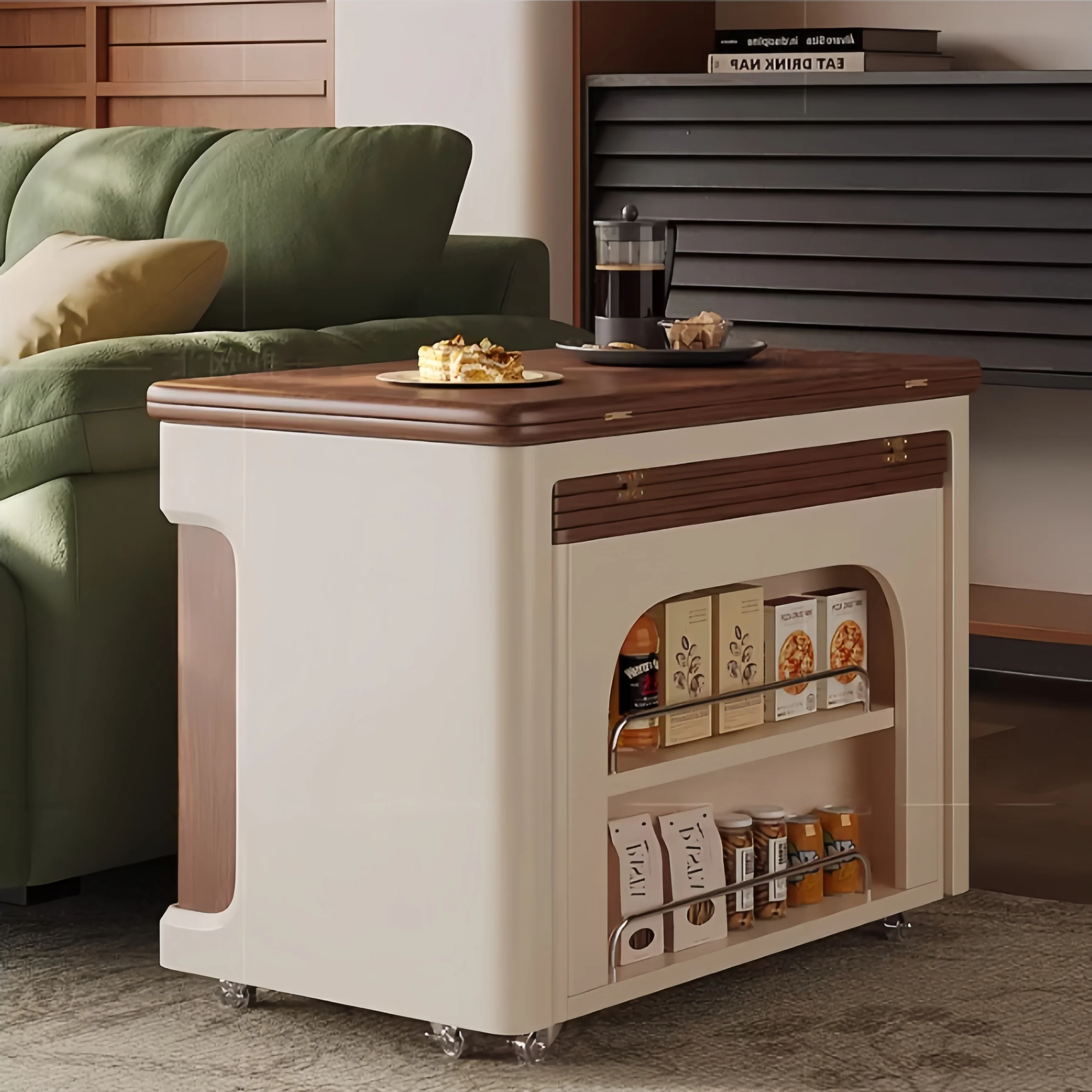 Liftable and Extendable Multifunction Double Tabletop Coffee Table with Universal Wheels - Image 2