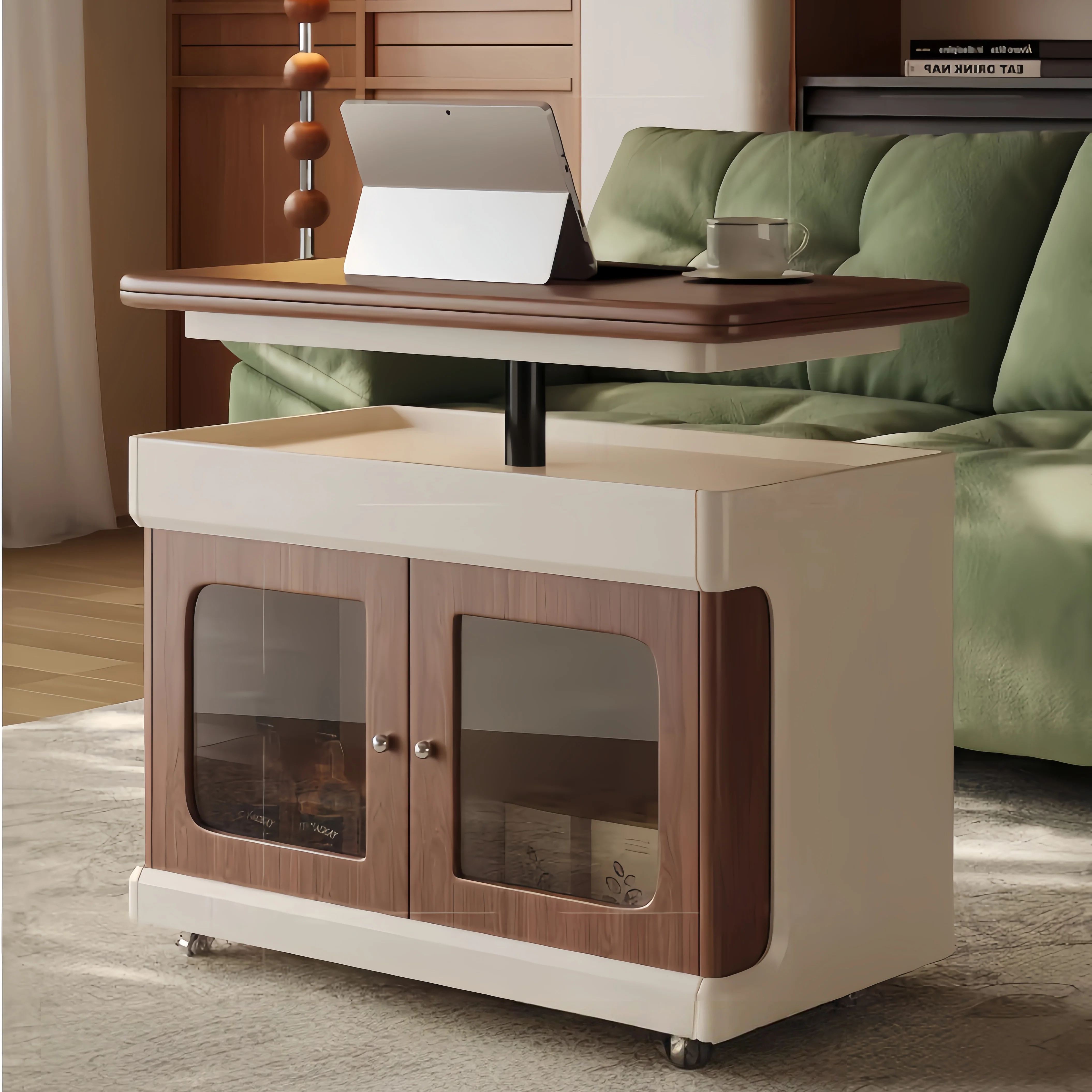 Liftable and Extendable Multifunction Double Tabletop Coffee Table with Universal Wheels - Image 3