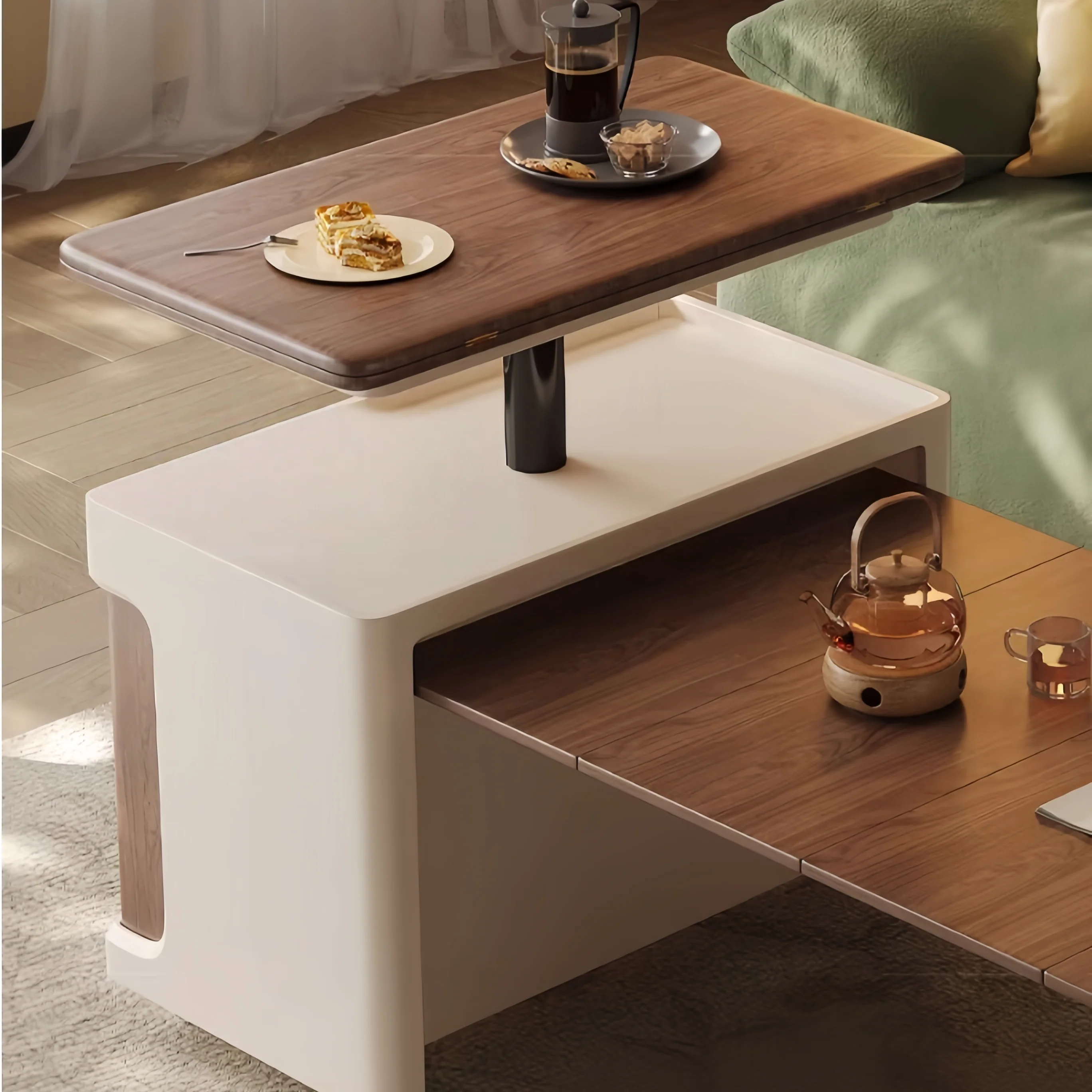 Liftable and Extendable Multifunction Double Tabletop Coffee Table with Universal Wheels - Image 4