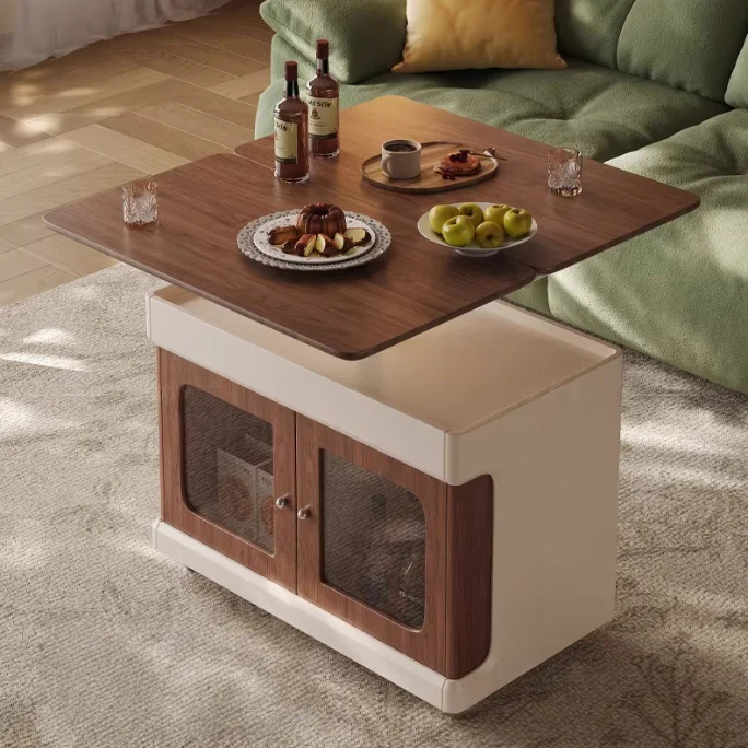 Liftable and Extendable Multifunction Double Tabletop Coffee Table with Universal Wheels - Image 5