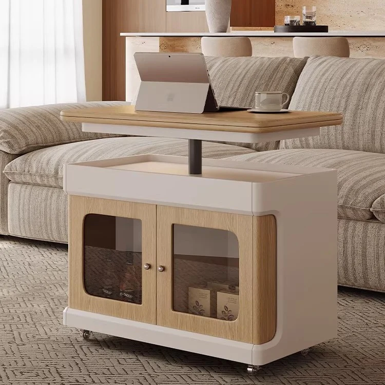 Liftable and Extendable Multifunction Double Tabletop Coffee Table with Universal Wheels - Image 8