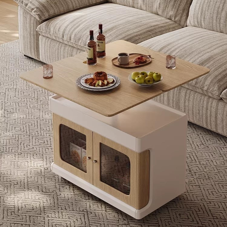 Liftable and Extendable Multifunction Double Tabletop Coffee Table with Universal Wheels - Image 9
