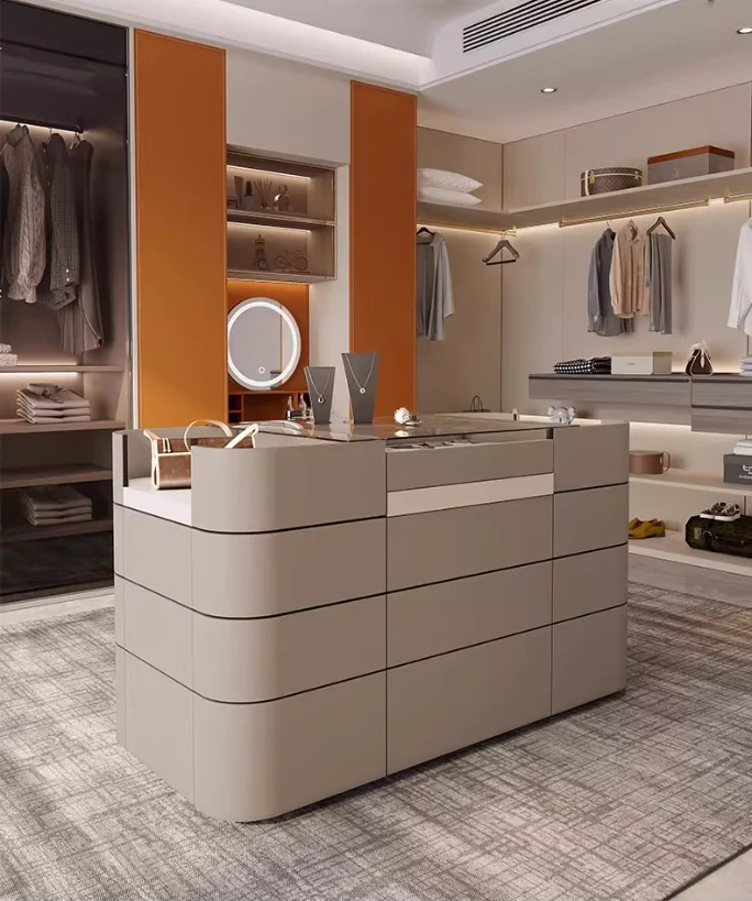 Light Luxury Saddle Leather Wardrobe Jewelry Display Island Cabinet with 12 Drawers - Image 11