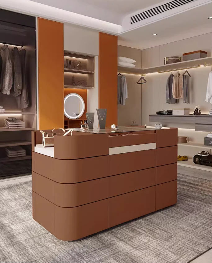 Light Luxury Saddle Leather Wardrobe Jewelry Display Island Cabinet with 12 Drawers - Image 12