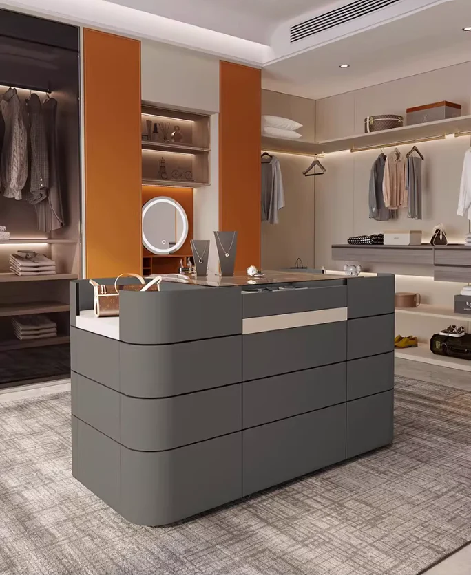 Light Luxury Saddle Leather Wardrobe Jewelry Display Island Cabinet with 12 Drawers - Image 13