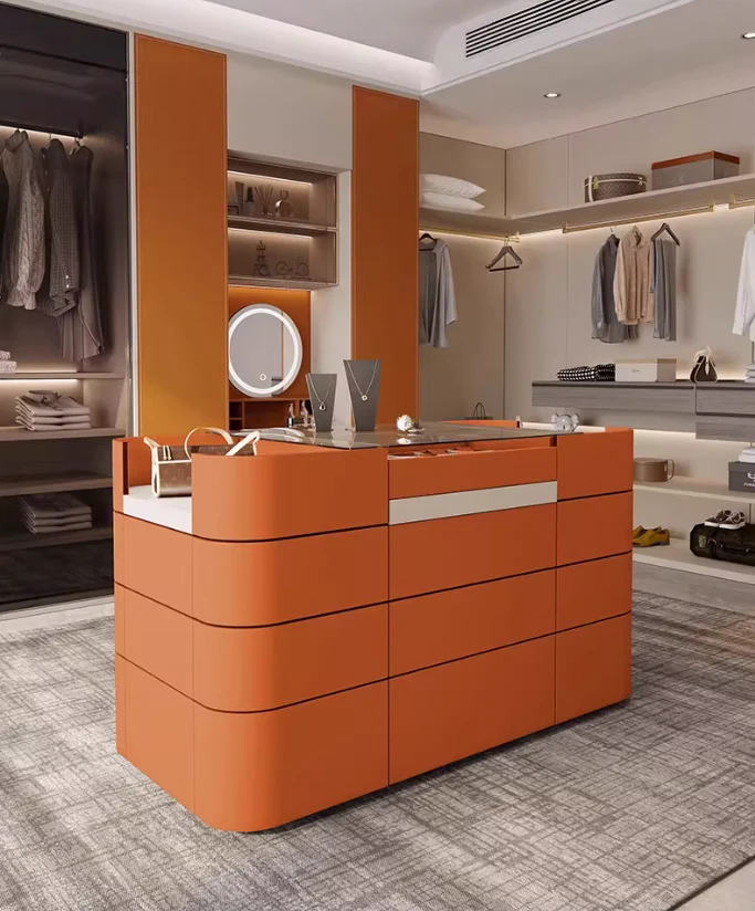 Light Luxury Saddle Leather Wardrobe Jewelry Display Island Cabinet with 12 Drawers - Image 14