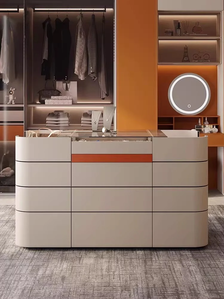 Light Luxury Saddle Leather Wardrobe Jewelry Display Island Cabinet with 12 Drawers - Image 4
