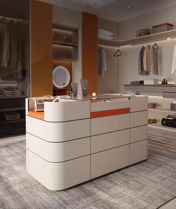 Light Luxury Saddle Leather Wardrobe Jewelry Display Island Cabinet with 12 Drawers - Image 5