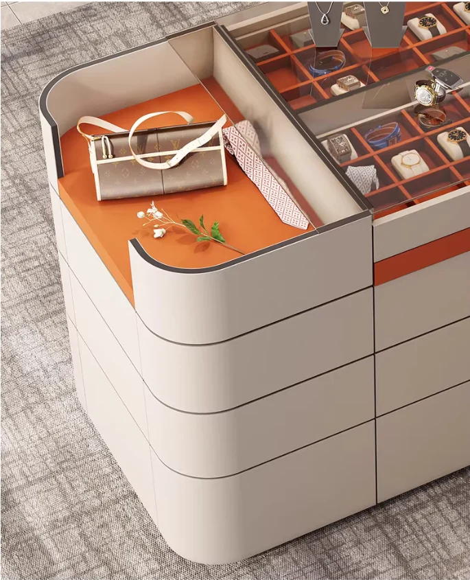 Light Luxury Saddle Leather Wardrobe Jewelry Display Island Cabinet with 12 Drawers - Image 7