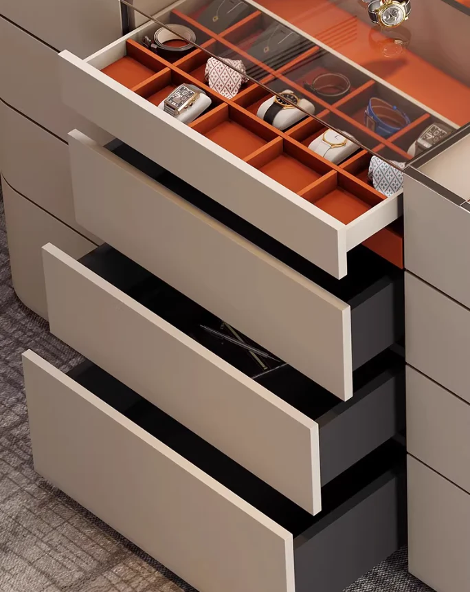 Light Luxury Saddle Leather Wardrobe Jewelry Display Island Cabinet with 12 Drawers - Image 9