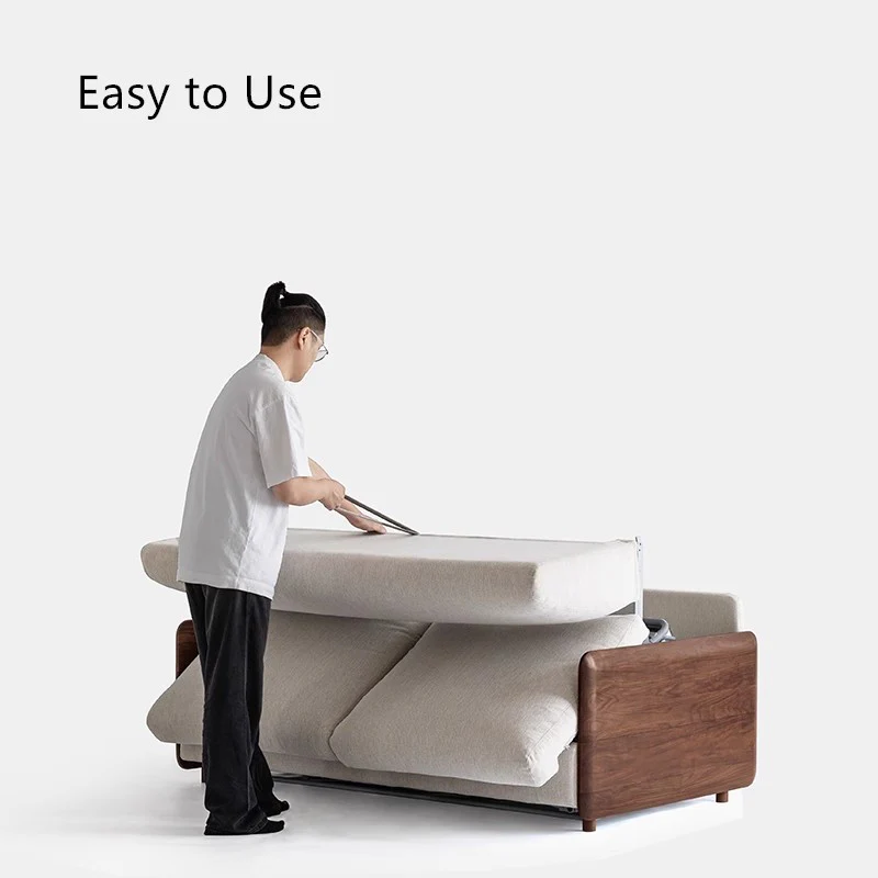 Light Luxury Walnut Wood Armrest Sleeper Sofa Bed with Mattress - Image 5