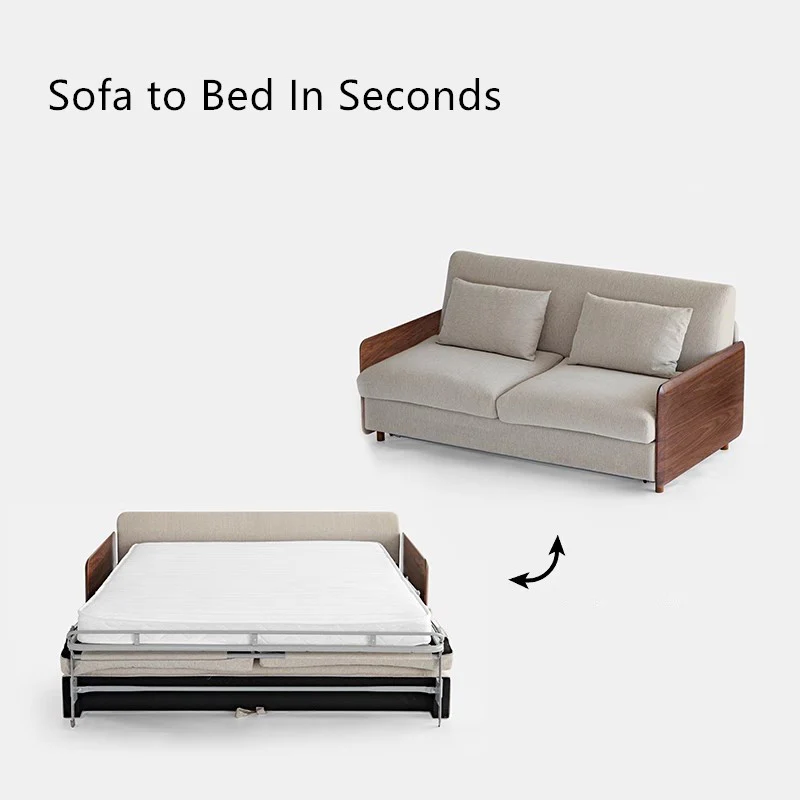Light Luxury Walnut Wood Armrest Sleeper Sofa Bed with Mattress - Image 6