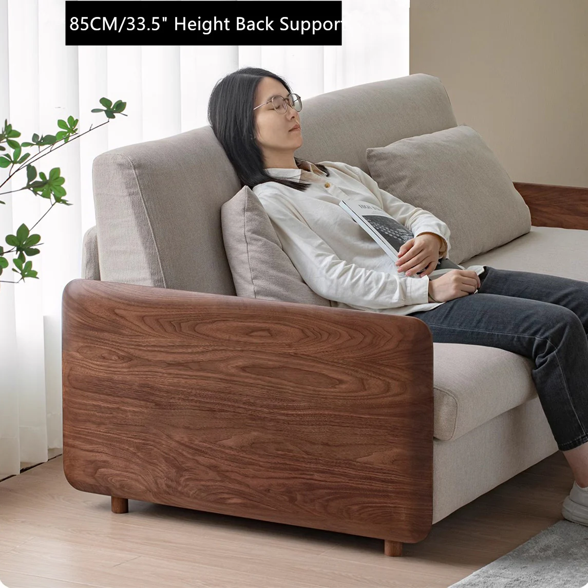 Light Luxury Walnut Wood Armrest Sleeper Sofa Bed with Mattress - Image 9
