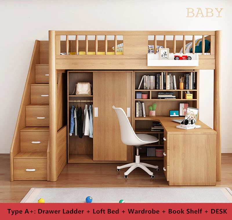 Loft Bed with Wardrobe and Book Shelf and Desk - Image 5