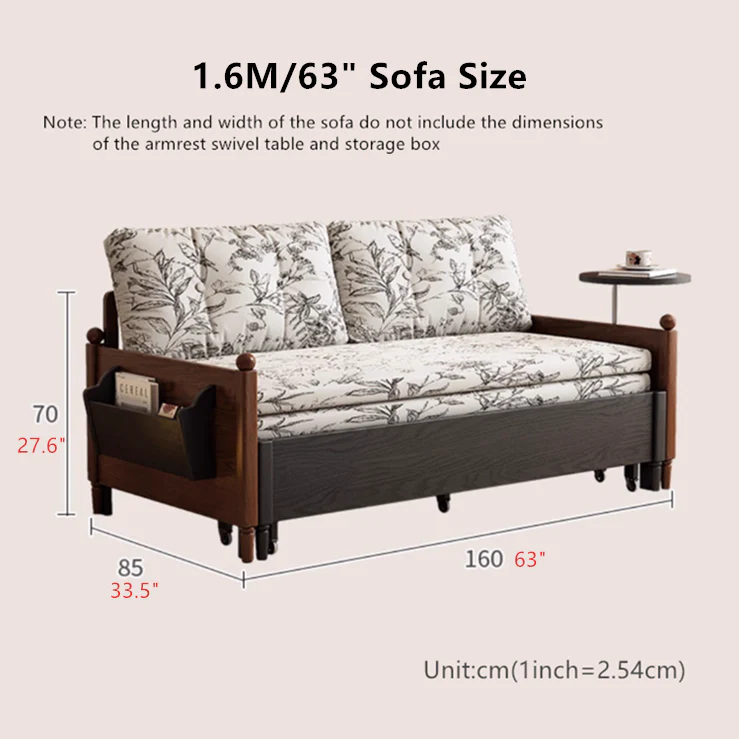 MARKSI Printed Fabric Sofa Bed with Rotating Armrest Table and Portable Storage Box - Image 10