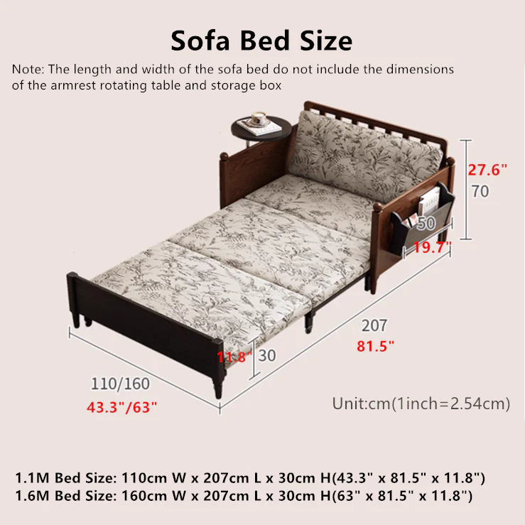 MARKSI Printed Fabric Sofa Bed with Rotating Armrest Table and Portable Storage Box - Image 11