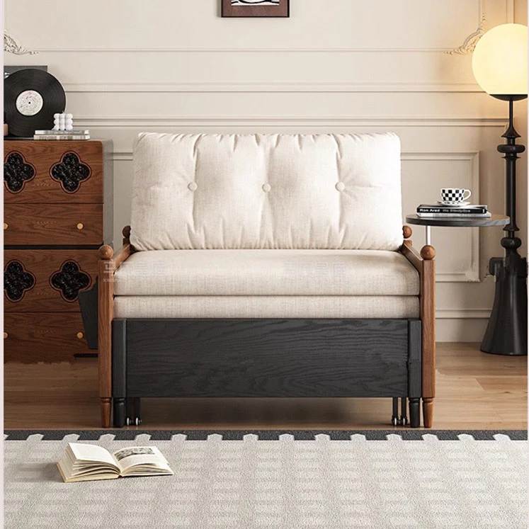 MARKSI Printed Fabric Sofa Bed with Rotating Armrest Table and Portable Storage Box - Image 13