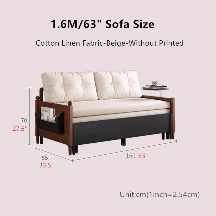 MARKSI Printed Fabric Sofa Bed with Rotating Armrest Table and Portable Storage Box - Image 14