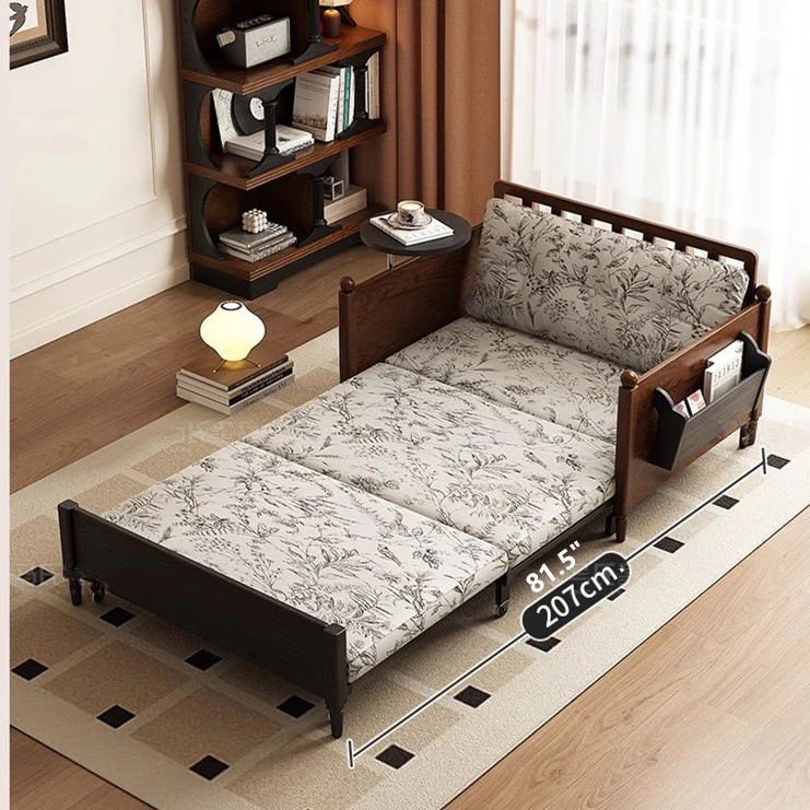 MARKSI Printed Fabric Sofa Bed with Rotating Armrest Table and Portable Storage Box - Image 4
