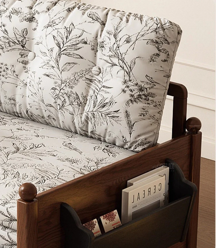 MARKSI Printed Fabric Sofa Bed with Rotating Armrest Table and Portable Storage Box - Image 5