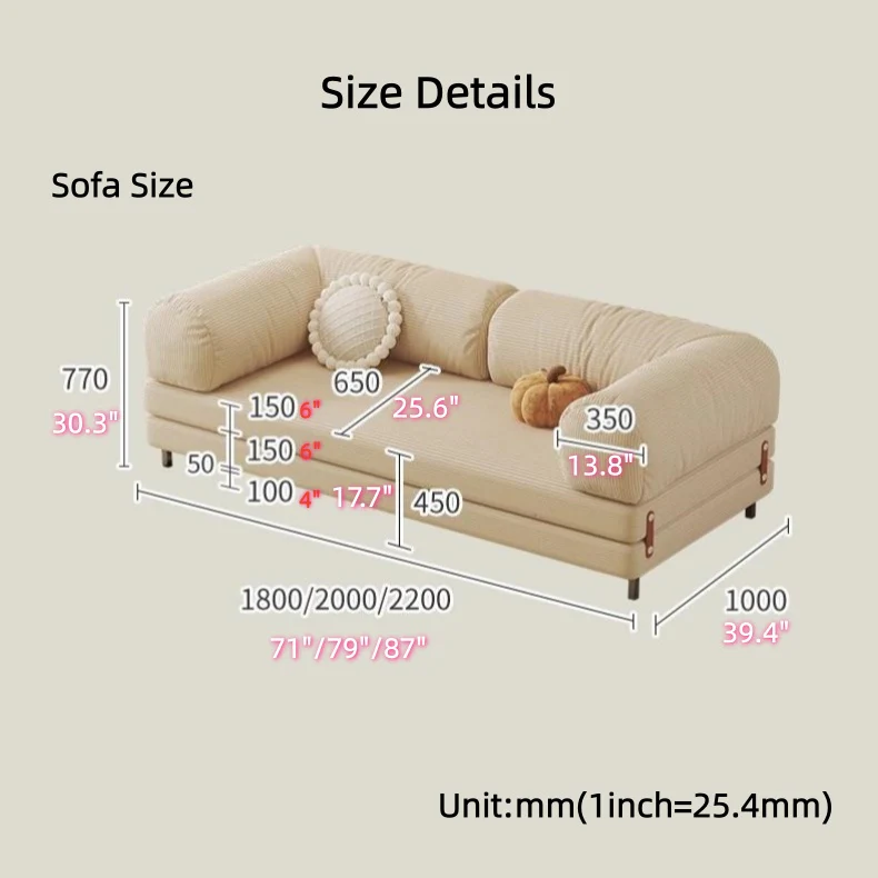 Metal Frame Corduroy Fabric Upholstered Sofa Bed - Image 10