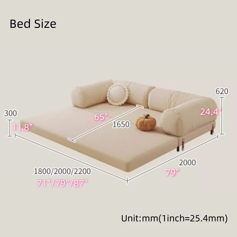 Metal Frame Corduroy Fabric Upholstered Sofa Bed - Image 11
