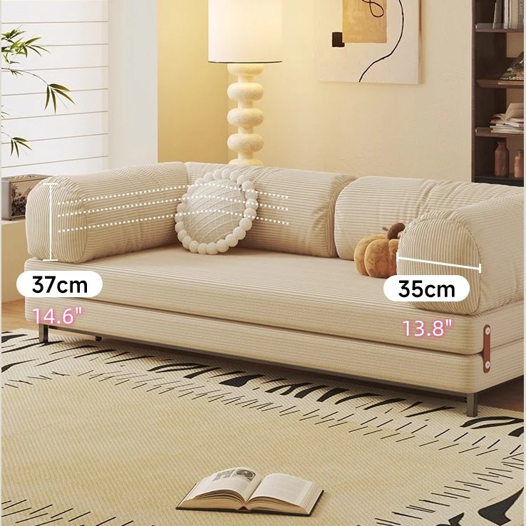 Metal Frame Corduroy Fabric Upholstered Sofa Bed - Image 8