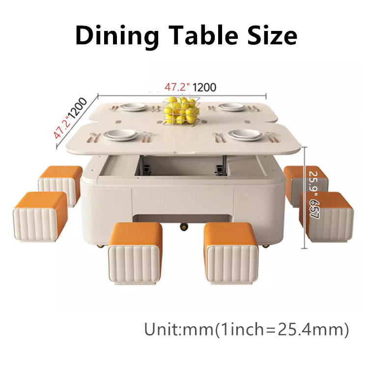 Minimalist Style Lifting Tabletop Multifunctional Coffee Table With Stools - Image 10