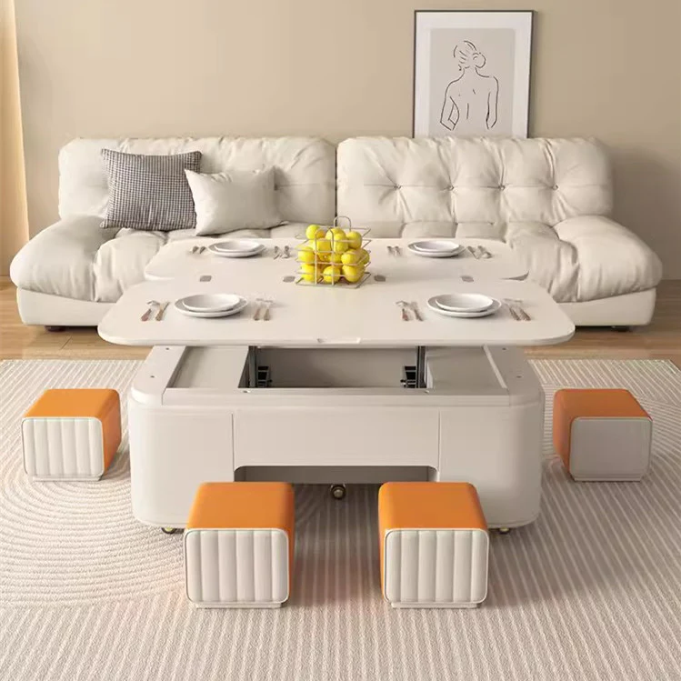 Minimalist Style Lifting Tabletop Multifunctional Coffee Table With Stools - Image 12