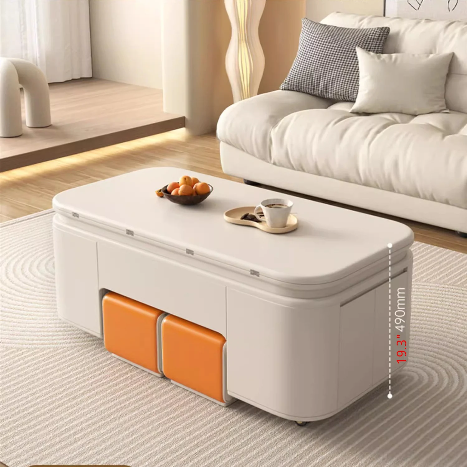 Minimalist Style Lifting Tabletop Multifunctional Coffee Table With Stools - Image 2