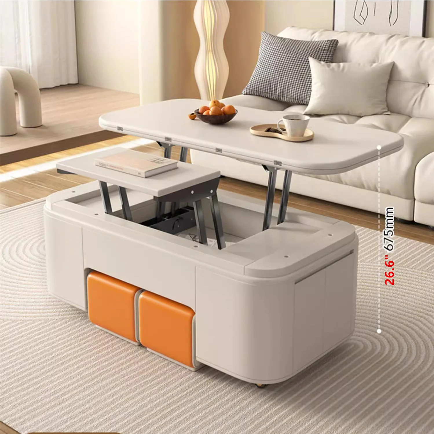 Minimalist Style Lifting Tabletop Multifunctional Coffee Table With Stools - Image 3