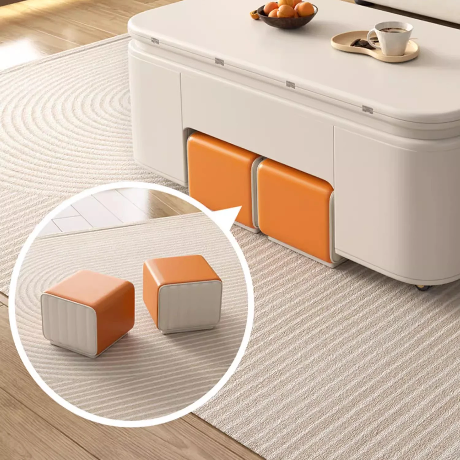 Minimalist Style Lifting Tabletop Multifunctional Coffee Table With Stools - Image 5