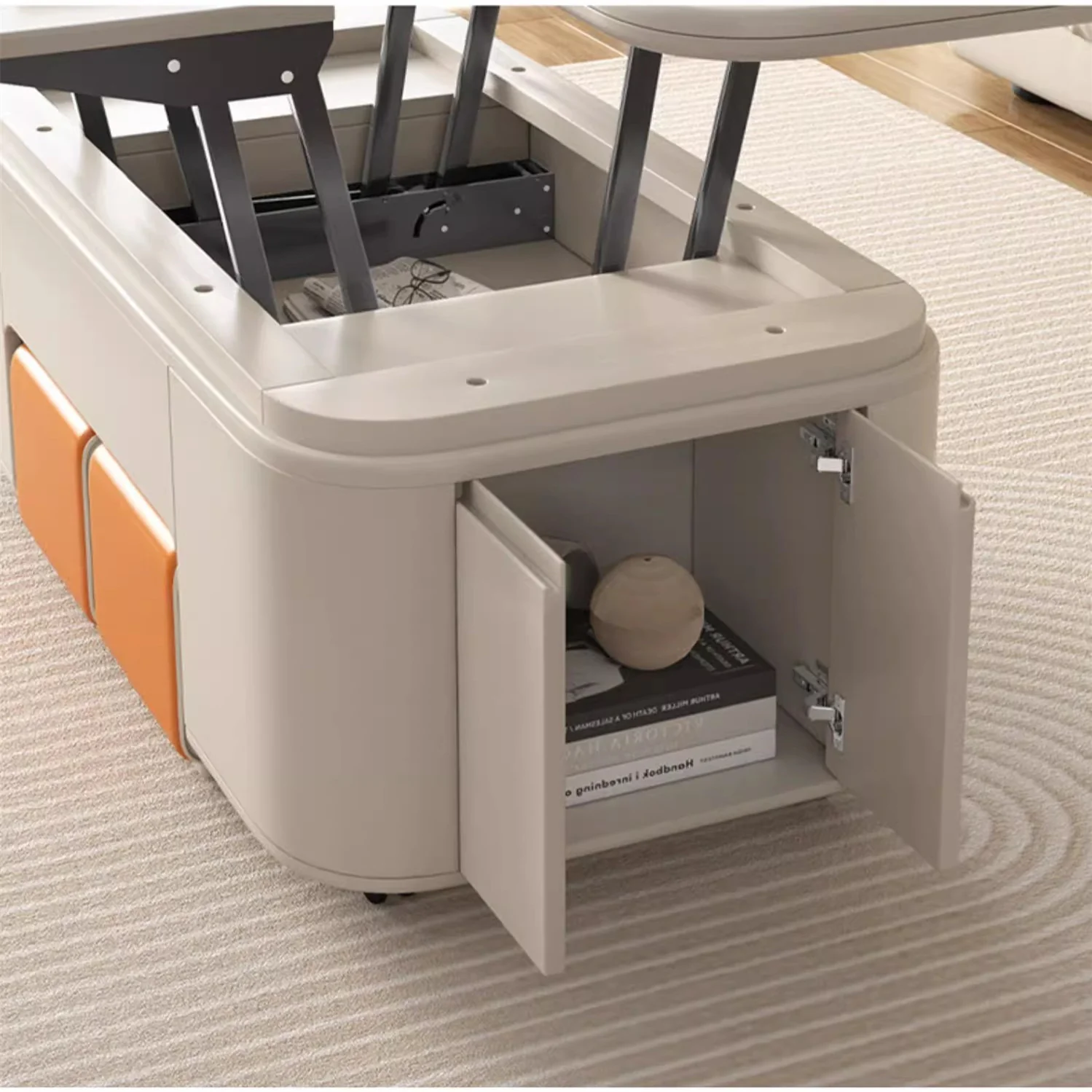 Minimalist Style Lifting Tabletop Multifunctional Coffee Table With Stools - Image 7