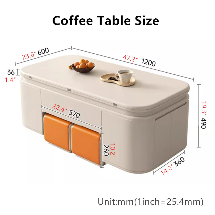 Minimalist Style Lifting Tabletop Multifunctional Coffee Table With Stools - Image 8