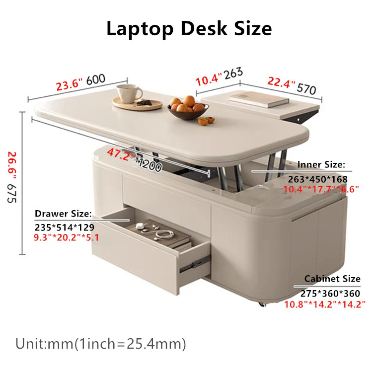 Minimalist Style Lifting Tabletop Multifunctional Coffee Table With Stools - Image 9
