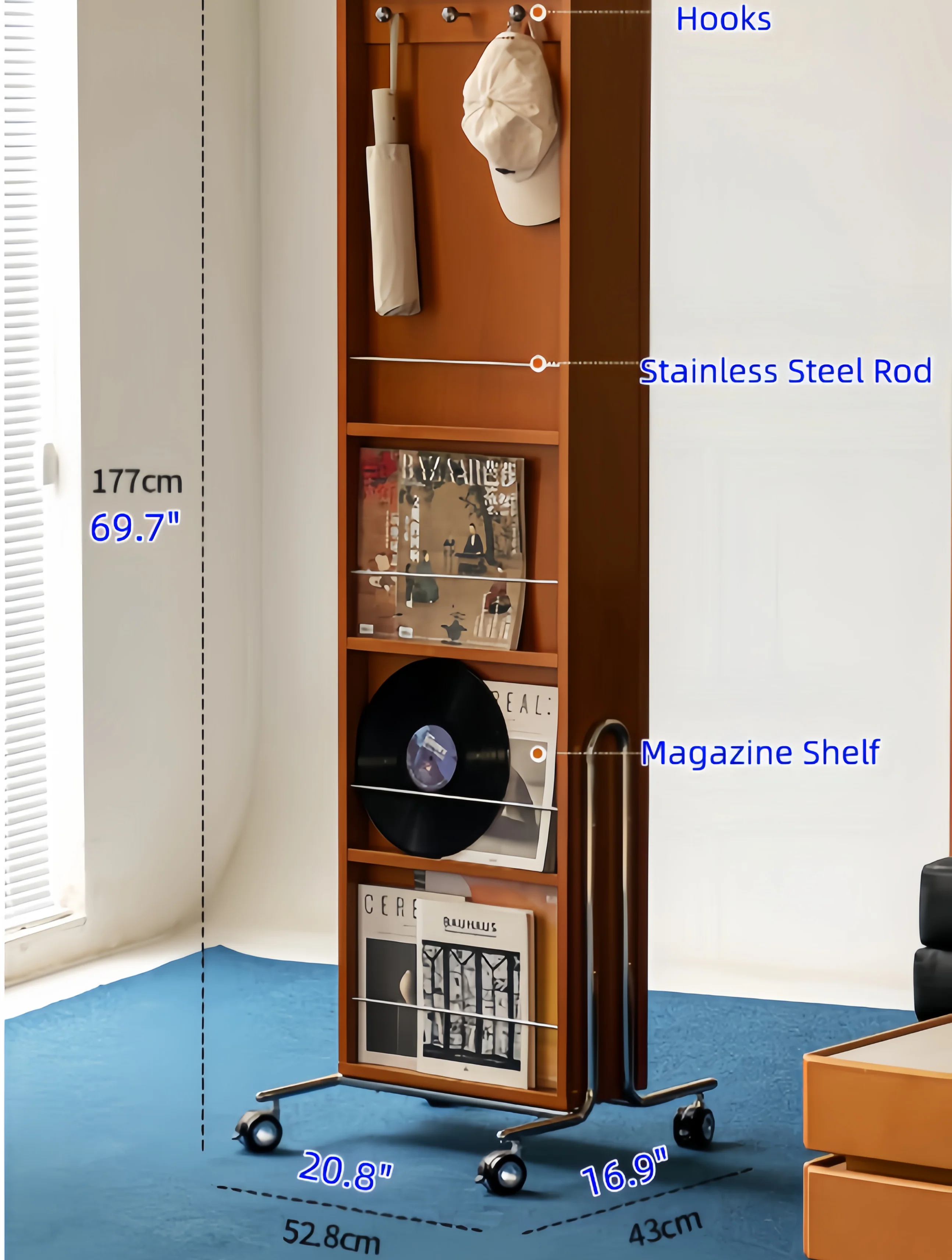 Mobile Jewelry Armoire Organizer with Full-Length Mirror and Fingerprint Lock - Image 10