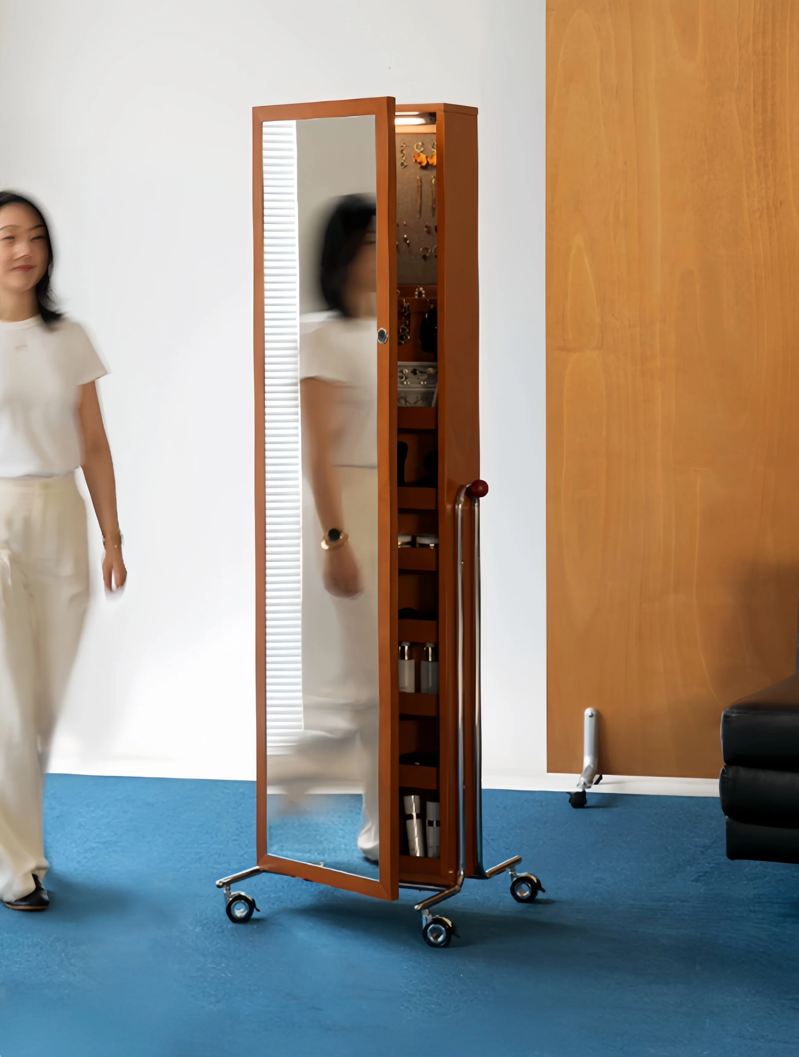 Mobile Jewelry Armoire Organizer with Full-Length Mirror and Fingerprint Lock - Image 2