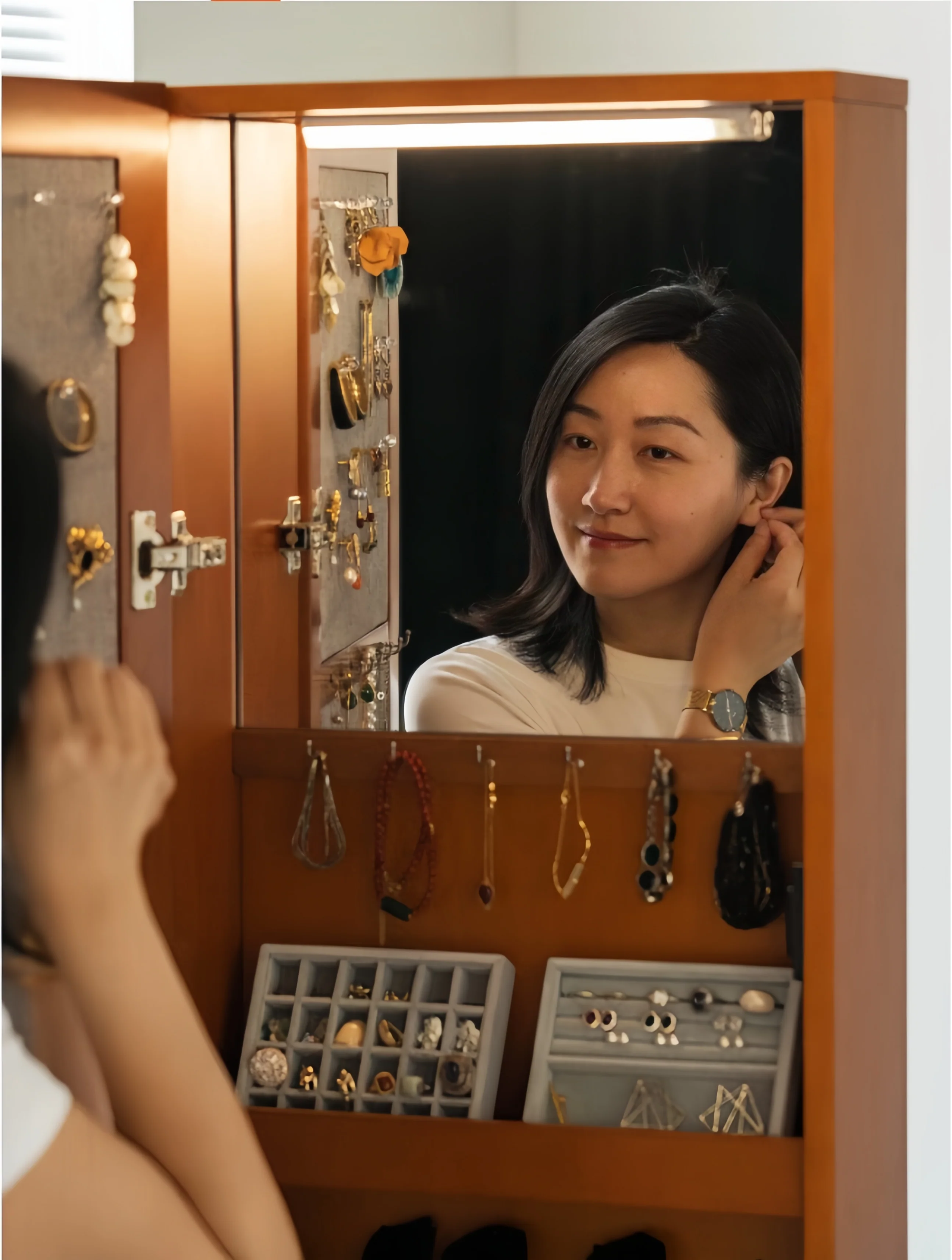 Mobile Jewelry Armoire Organizer with Full-Length Mirror and Fingerprint Lock - Image 6