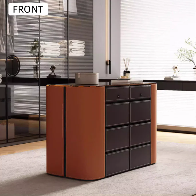 Modern Closet Island Storage Cabinet with Brown Tempered Glass Top - Image 2