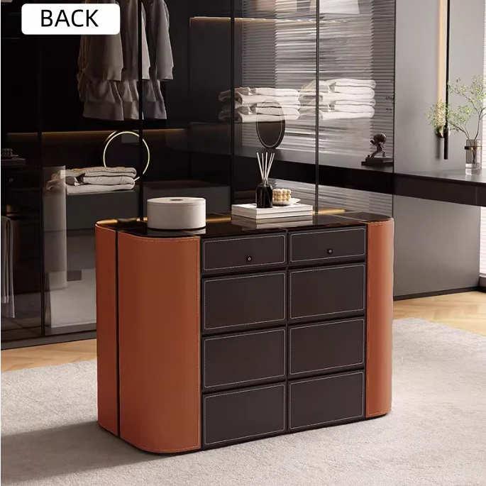 Modern Closet Island Storage Cabinet with Brown Tempered Glass Top - Image 3