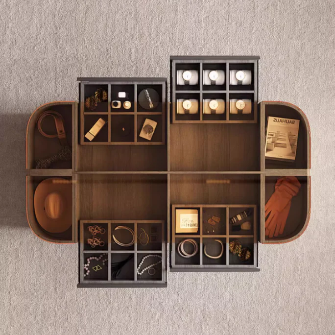 Modern Closet Island Storage Cabinet with Brown Tempered Glass Top - Image 6