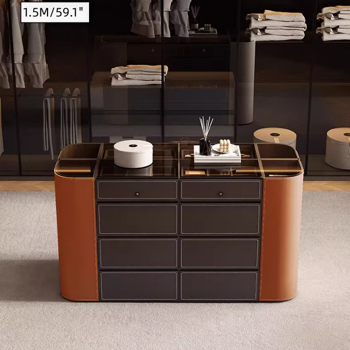 Modern Closet Island Storage Cabinet with Brown Tempered Glass Top - Image 7