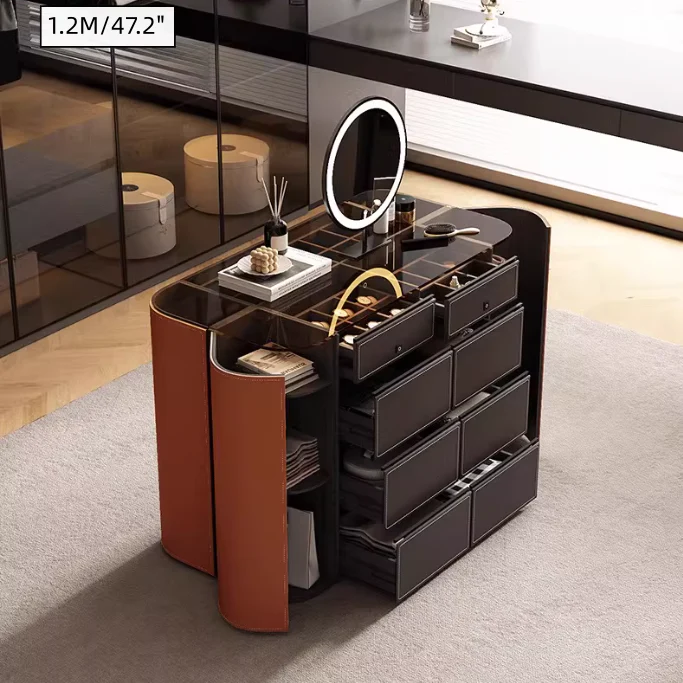 Modern Closet Island Storage Cabinet with Brown Tempered Glass Top - Image 8