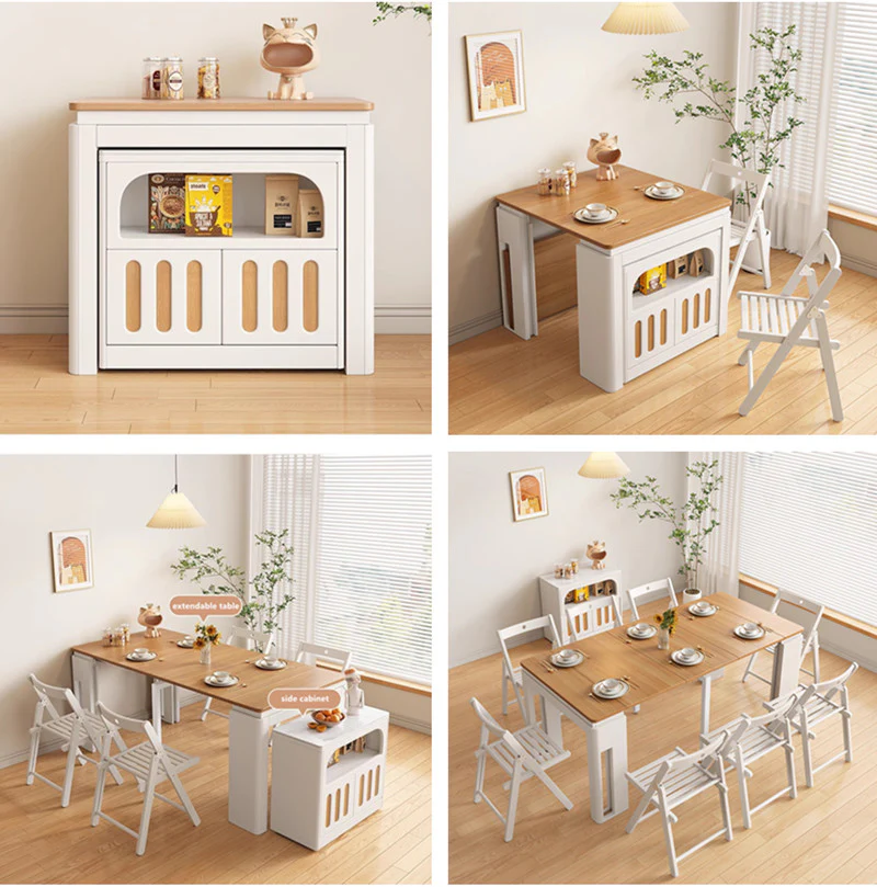 Modern Extendable Dining Table With 4 Marble Leaves and Storage Sideboard Cabinet - Image 10