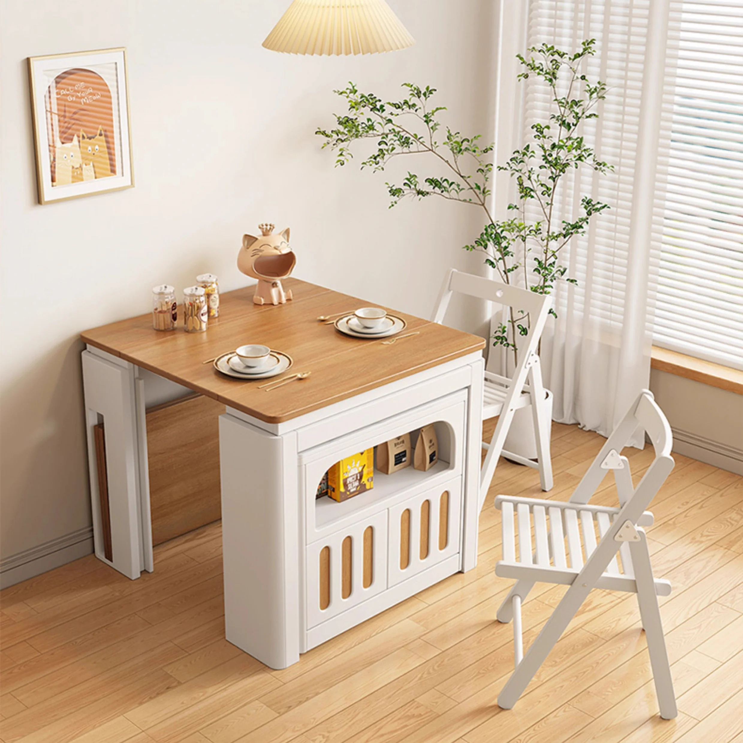 Modern Extendable Dining Table With 4 Marble Leaves and Storage Sideboard Cabinet - Image 12