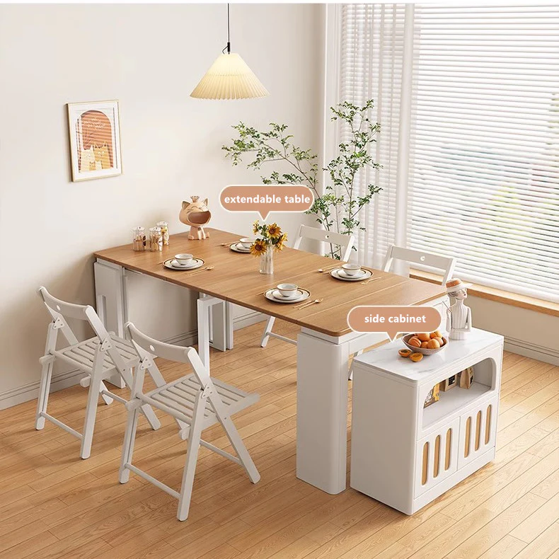Modern Extendable Dining Table With 4 Marble Leaves and Storage Sideboard Cabinet - Image 14