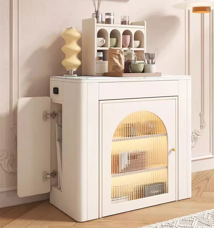 Modern Extendable Dining Table With 4 Marble Leaves and Storage Sideboard Cabinet - Image 3
